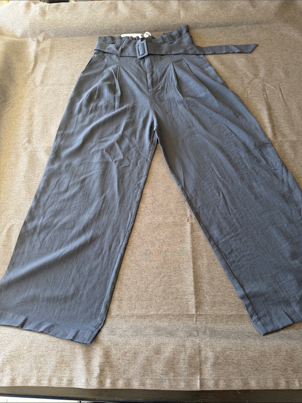 Grace Karin Wide-Leg Paperbag Waist Chinos - Charcoal Gray